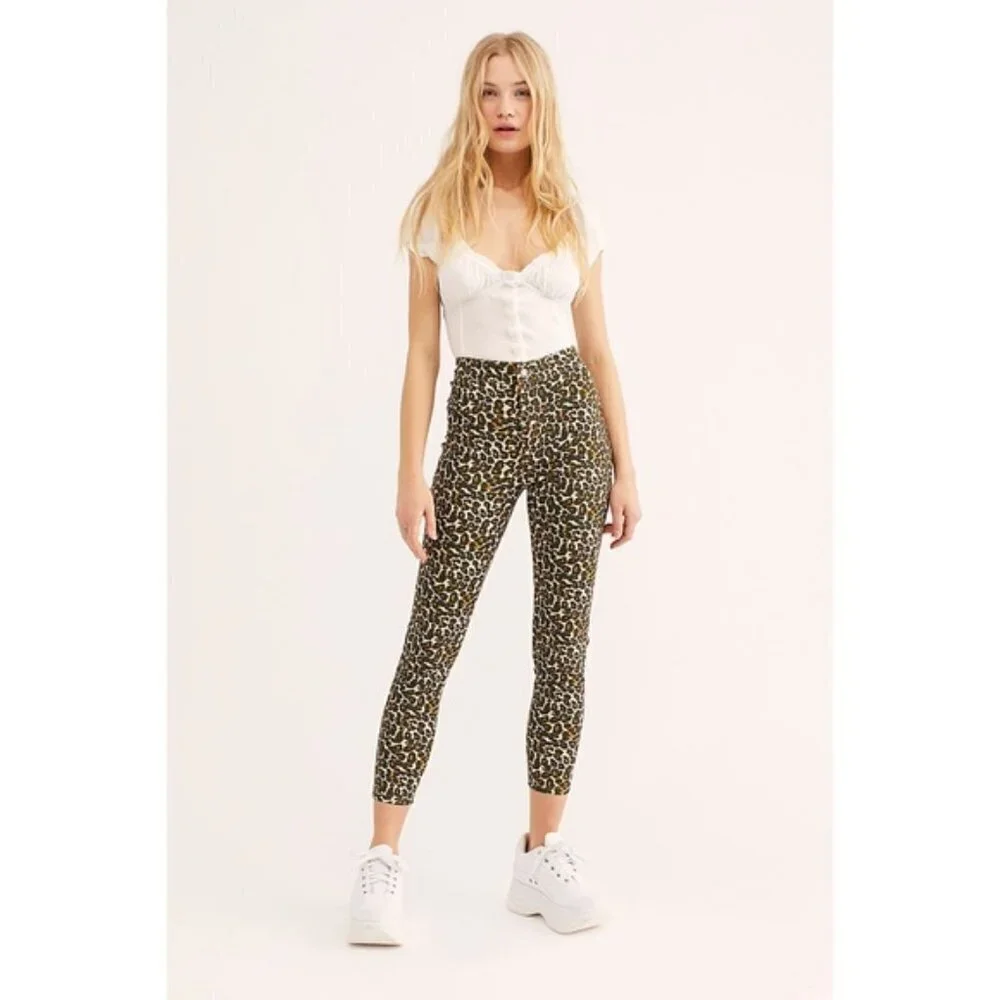 Free People Belle High Rise Leopard Skinny Pants Size 31
